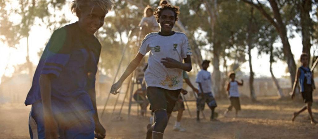 Kids playing soccer outside